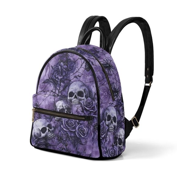 Purple Skull Mini Backpack Portable Horror Mini Backpack With UwU